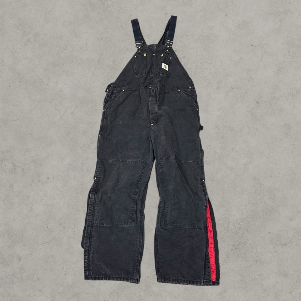 Carhartt Bib Overalls Mens 44x30 Black 90s‎ R02 BLK Workwear Red Gut Lined VTG